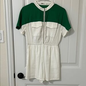 Green and White Short Sleeve Jumpsuit